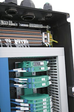 Figure 1: Intrinsic-safety barriers installed in an enclosure.