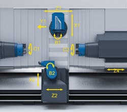 Figure 3: M20 with the use of two tools with b-axis turning includes the single tool holder above and single tool holder below. Figure 3: M20 with the use of two tools with b-axis turning includes the single tool holder above and single tool holder below.