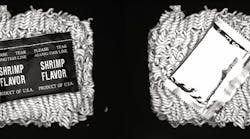 The image on the left shows a good image of a ramen packet. The image on the right has the same ramen packet at a 45° orientation. The polarizing effect is lost when certain materials are oriented 45°, and it is impossible to know without testing. The image on the left shows a good image of a ramen packet. The image on the right has the same ramen packet at a 45° orientation. The polarizing effect is lost when certain materials are oriented 45°, and it is impossible to know without testing.