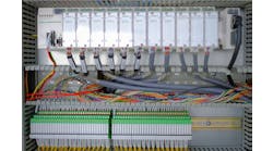 Wiring PLC Control panel with wires industrial factory