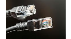 Two network Ethernet cables featuring clear connectors and detailed wiring