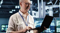 Proactive professional navigating network of server hardware in industrial hub