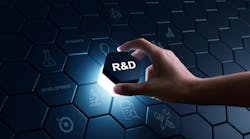 Hand putting hexagon piece to fulfill the part of R&D icon for Research and Development