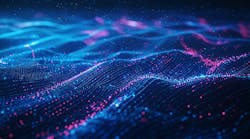 Blue abstract technology data wavy lines in holographic style