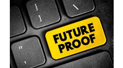 Future Proof - process of anticipating the future and developing methods of minimizing the effects of shocks and stresses of future events, text concept button on keyboard