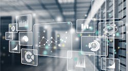 computer generated illustration of data analytics icons in factory
