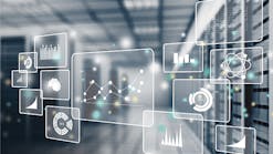 computer generated illustration of data analytics icons in factory